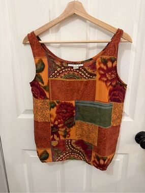 Vintage New York Studio Silk Patchwork Scoop neck Tank Small